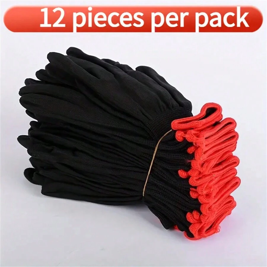 12er Set atmungsaktive Nylon Arbeitshandschuhe, ohne PU-Beschichtung oder Silikon, frei von Blei und BPA, nicht wasserdicht, geeignet für Bauwesen und Heimwerken, Gartenhandschuhe, zum Graben, Pflanzen, Unkrautjäten, zum Schutz von Nägeln und Fingern, geeignet für Männer und Frauen, Ganzfinger Handschuhe, handwaschbar