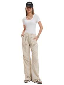 Teesod Women's Casual Summer Scoop Neck Short Sleeve T-Shirts Ribbed Knit Slim Fitted Basic Top - 白色 - 查看 5