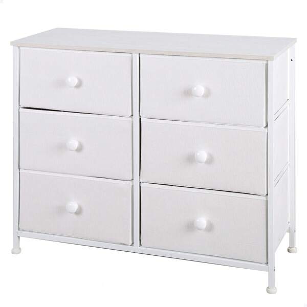 Max Home Cômoda branca com 6 gavetas de tecido 80x30x62 cm
