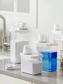 1pc Airtight Laundry Detergent Dispenser - Plastic, Clear Powder & Liquid Storage Container With Lid , Detergent Storage Box - Clear - View 6