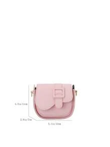 1 pieza Bolso bandolero de mini PU de color liso de moda para niñas, personalizado con tapa abatible, adecuado para uso diario - Rosa - Ver 3
