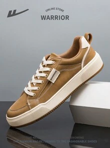 1 双男士前系带休闲帆布鞋，舒适平底时尚百搭运动鞋，适合户外、散步、运动装 - 棕色 - 查看 1