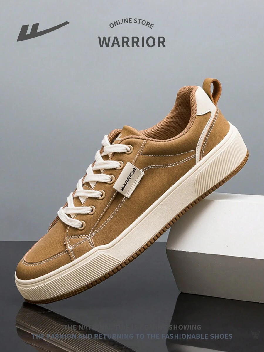 1 双男士前系带休闲帆布鞋，舒适平底时尚百搭运动鞋，适合户外、散步、运动装 - 棕色 - 查看 1