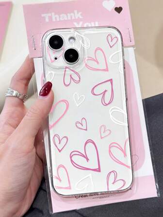 1 pieza Funda de teléfono protectora suave con diseño de corazón rosa, cobertura completa transparente antideslizante y a prueba de golpes compatible con iPhone 11/12/13/14/15/16 Pro Max, resistente al agua y a las caídas, resistente a los arañazos