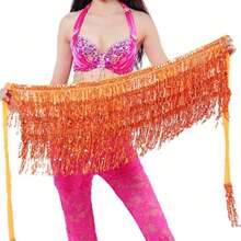Cadena para la cintura de danza del vientre nueva con capa de brillo, borla, cubierta para la cintura para práctica y actuación de danza, faja para la cadera, pañuelo para la cintura