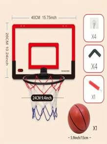 1 套免钻亚克力篮球架，可折叠 - 自粘，适合室内/室外使用，红色/黑色 - 适合家庭和户外运动，可折叠壁挂式篮球篮板带迷你篮球，便携式迷你篮球系统，适合室内娱乐和游戏，节日礼物，适合家庭和各种场景，室内和户外运动