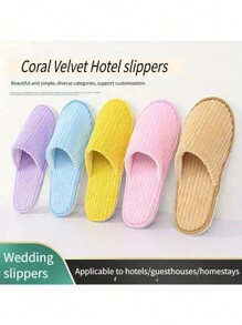 3 Pares de Pantuflas de Felpa de Coral a Rayas - Pantuflas Cálidas Unisex Para el Hogar, Spa, Hotel, Viaje, Boda, Salón - Suaves, Antideslizantes y Sin Fragancia