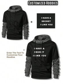 Customized Hoodie, Boyfriend Style Casual Loose Men's Hoodies, Personalized Text/Logo/Print Design Hoodie - Add Your Own Text, Logo, Design, Boyfriend Gift, Boyfriend Style Customized Gift, Birthday Customized Gift, Holiday Customized Gift - Black - View 1