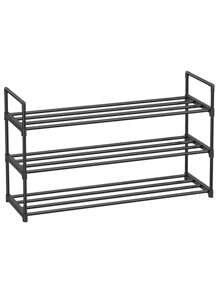 SONGMICS 3-Tier Shoe Rack, Shoe Storage Organiser, Metal Storage Rack, Fits 12 To 15 Pairs Of Shoes, Stackable Shoe Shelf, For Hallway, Living Room, Bedroom, Cloakroom, 30 X 92 X 54 Cm, Black