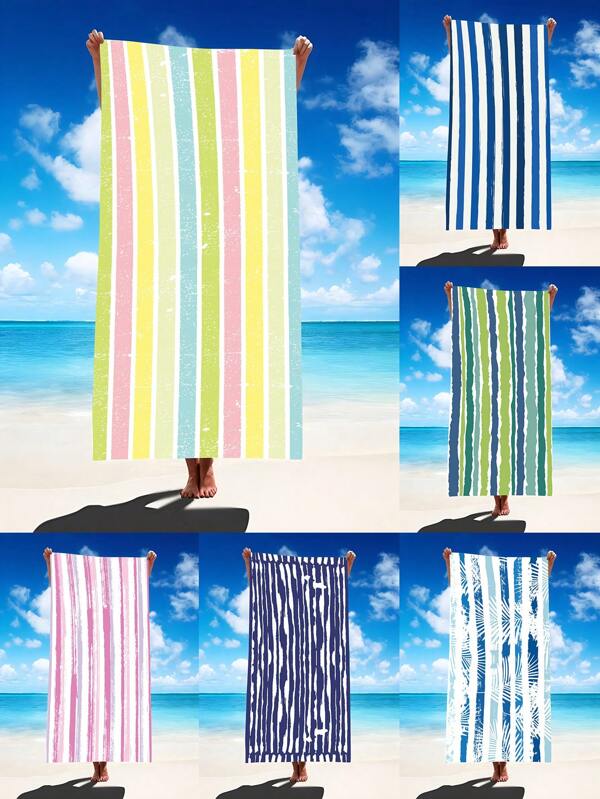 1pc Colorful Striped Beach Towel, Oversized Super Absorbent Microfiber Beach Blanket, Suitable For Travel, Pool, Diving, Surfing, Yoga, Camping, Available In Adult And Kids Sizes, Beach Accessories Summer, Holiday Bathroom Decor Beach Essentials