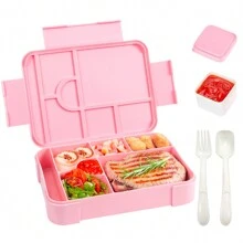 1PC Portable Large Capacity Lunch Box, Leak Proof Compartment Bento Box With Fork And Spoon, Reusable Salad Container, Easy To Wash - Ideal For Office, Outdoor Travel, Back To School Supplies