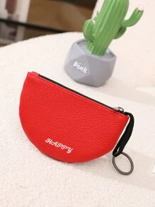 1PC Customizable Litchi Pattern PU Soft Leather Semi-Circular Coin Purse Creative Key Coin Bag For Women And Men - Multicolor - View 3