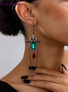 1 对哥特式女士时尚耳环，合金蝙蝠配亚克力水滴玻璃珠，适合派对、节日和万圣节 - 蝙蝠耳環 - 查看 1
