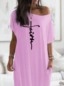 ChicMe Women Maxi Dress Letter Print Sleeveless Casual Loose Fit Shoulder Strap Long Dress Loose Fit With Pocket Casual Daily Wear