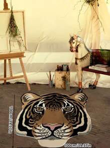 1pc Soft Fuzzy Plush Animal Shaped Rug, Asymmetrical Shaped Carpet, Lounging Rug, Leopard/Tiger Print Carpet, Washable Non-Slip Mat - Yellow 002 - View 13