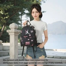 Jordan 25.4*12.7*35厘米背包，男女通用儿童/成人运动户外旅行日用背包书包 JD2443016TD-001 - 黑色/珊瑚粉 - 查看 4