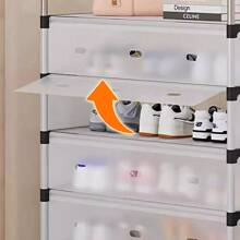 NetHong 4/5/6/7 Tier Cabinet Storage Organiser Shoe Rack Stand Holder W Dust-Proof Cover,Doorway Simple Shoe Rack,Space Saving Storage Rack,Hallway Aisle Entryway Storage Shoe Cabinet,Easy Installation - Black - View 5