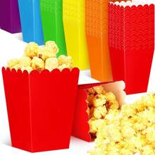 12pcs Popcorn Boxes Mini Paper Popcorn Bags Cardboard Disposable Popcorn Container, Snack Candy Popcorn Holder For Carnival Party Supplies, For Birthday Party Wedding Movie Night Tableware Supplies(Black,White,Blue,Yellow,Green,Red,Pink)