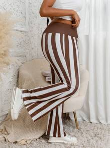 Plus Size Women's Wide Leg Striped Print Casual Pants, Long Length