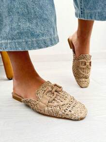 zueco plana para mujer,,con bordado hurco muy lindo para vacacion de verano,con suela antideslizantes y alyta calida,comodo para caminar,estilo frances,ideal para vestir y diaria,entrega estimada 1-3 dias laborable (Península) - Caqui - Ver 1