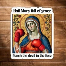 1 件 3 英寸趣味“万福玛利亚充满恩典，打魔鬼的脸”幽默拳击圣母玛利亚可移除户外防水乙烯基创意礼物贴纸适用于任何光滑表面笔记本电脑平板电脑手机壳笔记本备忘录书桌学校用品宿舍墙壁水瓶玻璃杯冰箱贴花文具盒拉杆包镜子边框行李箱滑板工具箱办公桌文件夹 Kindle - 彩色 - 查看 10