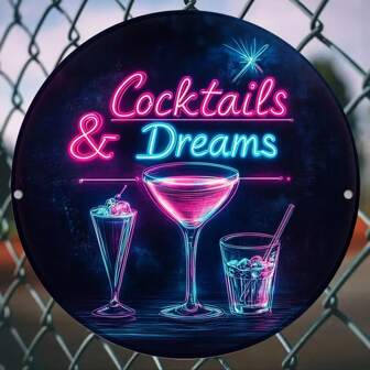 Retro Cocktail Dream 2D metallväggdekor - högupplöst utskrift, lätt hängande metallskylt, lämplig för hem, bar, café och utomhusdekoration, perfekt för rumsinredning, heminredning, rumsdekoration, väggdekoration