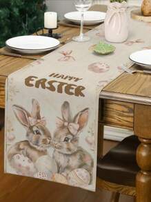 1pc Rabbit & Easter Egg Pattern Table Runner, Home Decor Table Runner For Easter Home Interior, Indoor/Outdoor Party Supplies, Room Decoration. Suitable For Easter Home Kitchen Decoration And Easter Party Decoration - Multicolor - View 4