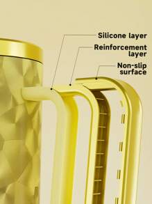 40oz Handled Vacuum Insulated Water Bottle, Leak-Proof Lid & Straw, Stainless Steel Travel Thermos Cup, Keeps Cold 24hrs Or Hot 10hrs (Gold Feather Texture) - Gold - View 5