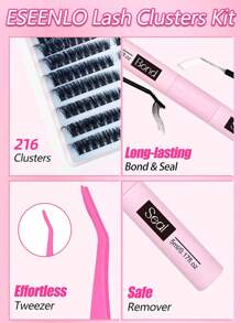 216 件睫毛延长套装 - 蓬松水貂毛睫毛套装，天然浓密睫毛，带睫毛胶和镊子，80D 睫毛簇 8-16 毫米混合，蓬松单根睫毛延长套装，猫眼睫毛 - 黑色 - 查看 6