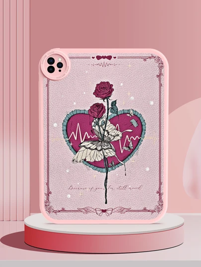 1pc Romantic Rose & Butterfly Heart Shaped Original Handpainted Shockproof Tablet Protective Case, Fits MatePad 10.4 Inch, Built-In 360 Degree Thick Anti-Drop Leather 10.2 Inch Tablet Protective Case