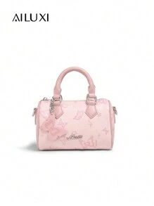 AILUXI 原创设计师可爱卡通几何图案手提包，轻质纯色波士顿包，带有蝴蝶、糖果、星星和花朵印花，时尚年轻女性单肩包，适合日常装扮、派对和旅行 6923 - 彩色 - 查看 12