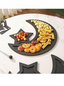 1 件新月形和星形甜点托盘，适用于早餐、晚餐、甜品派对、甜点展示盘厨房配件厨房装饰餐桌托盘水果托盘托盘装饰 - 黑色 - 查看 3