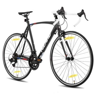 HILAND Alliance1.0 700C Rennrad mit 14 Profi-Gängen für Männer und Frauen, 28 Zoll City-Commuter-Bike für Erwachsene mit Aluminiumrahmen und Bremssattel, Weiß/Schwarz