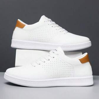 男士经典纯色低帮运动鞋，舒适防滑系带休闲运动鞋，圆头，适合全年户外活动和日常穿着