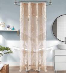 WARM HOME DESIGNS Gold Lace Shower Curtain With Attached Valance And Tassels. Luxury Vintage Shower Curtain In 5 Sizes And 6 Colors. - Linen - 查看 4