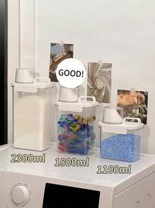 1pc Airtight Laundry Detergent Dispenser - Plastic, Clear Powder & Liquid Storage Container With Lid , Detergent Storage Box - Clear - View 7