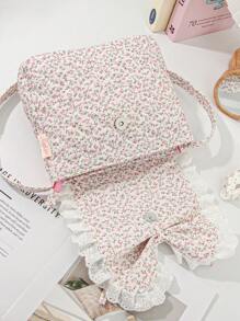 1 Piece Ditsy Floral Crossbody Shoulder Bag Minimalist Versatile Crossbody Bag Cute Shoulder Bag Quilted Shoulder Handbag Top Fla Square Bag Quilted Crossbody Purse Suitable For Women's Daily Use Such As Dating, Travel, Work, Leisure Vacation, Etc Square Flap Handbags For Teen Girls Women College Students,Rookies & White-Collar Workers Perfect For Office,College,Work ,Business,Commute,Outdoors, Travel, Outings - Pink - View 3