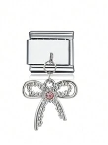 1pc 2025 Valentine's Day Premium 9mm Wide 1-Heart Cross & Number Alphabet DIY Italian Drip Oil Charming Couple Bracelet Stainless Steel Jewelry Making Accessory - Multicolor - View 5