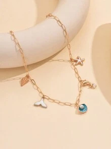 1 件时尚彩色珐琅海景吊坠项链，适合日常佩戴、海滩旅行和摄影 - 貝殼+魚尾 - 查看 3