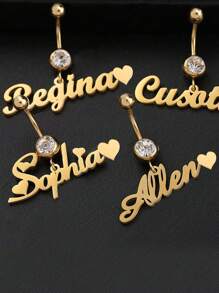 1件定制名字锆石肚脐环，定制肚脐穿孔，可定制名字字母的肚脐环，性感肚脐环，身体饰品，个性化名字肚脐环，生日礼物，情人节礼物，伴娘金色时尚款，秋季时尚 - 金色 愛心 - 查看 6