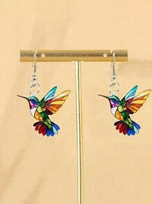 1 Pair Colorful Cartoon Hummingbird Acrylic Fashion Earrings, Gift Jewelry