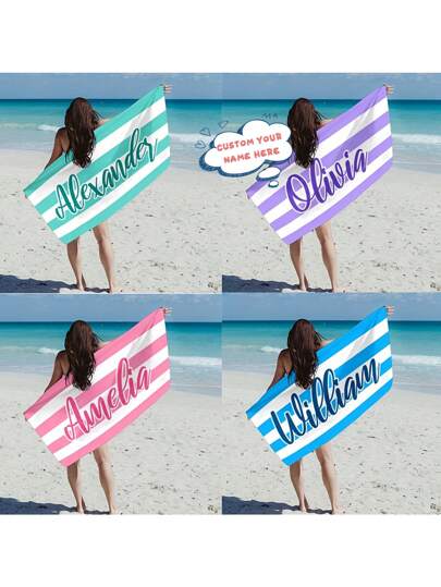 Personalized Microfiber Beach Towel - Quick-Dry, Super Absorbent & Lightweight With Striped Design - Perfect For Swimming & Summer Fun,Suitable For Mother's Day Gifts Holiday Bathroom DecorTravel Essentials Travel Accessories