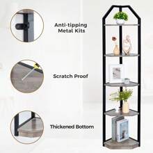 Fun Memories 5 Tier Corner Shelf, 70" Corner Shelf Stand, Corner Bookshelf Plant Stand, Storage Shelf For Bathroom, Living Room, Kitchen,Grey Home Office, Grey