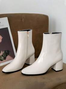Botas blancas de tacón alto a la moda para mujer, botas altas sencillas, informales y ligeras - Blanco - Ver 6