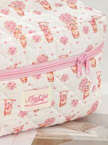 1 pieza Bolsa de maquillaje con diseño de ramo de rosas de oso, gran capacidad con cierre de cremallera, bolsa de cosméticos esencial para viajes y vacaciones para almacenar toallas sanitarias, almohadillas, auriculares con cable, , auriculares, cargador, lápices labiales, cosméticos, perfume, productos de cuidado de la piel y belleza, decoración del hogar, para mamá, mujeres, enfermeras, estudiantes, niñas de escuela, llaves, regalos navideños - Multicolor - Ver 5