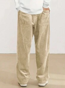 Hidkat Pantalon décontracté à jambe droite en velours côtelé avec cordon de serrage à la taille pour hommes, pantalon de survêtement de style rétro pour le printemps/l'automne