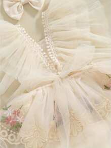 Newborn Baby Girl Princess Romper Dress Mesh Embroidery Tutu Skirt Jumpsuits One Piece Outfits - Màu be - Xem 6