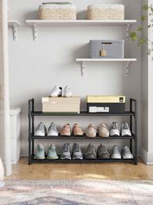 SONGMICS 3-Tier Shoe Rack, Shoe Storage Organiser, Metal Storage Rack, Fits 12 To 15 Pairs Of Shoes, Stackable Shoe Shelf, For Hallway, Living Room, Bedroom, Cloakroom, 30 X 92 X 54 Cm, Black