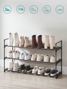 SONGMICS 3-Tier Shoe Rack, Shoe Storage Organiser, Metal Storage Rack, Fits 12 To 15 Pairs Of Shoes, Stackable Shoe Shelf, For Hallway, Living Room, Bedroom, Cloakroom, 30 X 92 X 54 Cm, Black