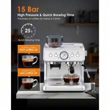 COWSAR Espresso Machine,15 Bar Professional Espresso Maker With Barista Coffee Grinder/Milk Frother,Coffee Machine For Espresso/Cappuccino/Latte,Single & Double Cup,1350W - 白色 - 查看 2